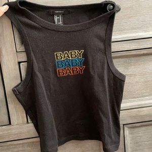 Black Tank top forever 21 M baby letters in yellow, blue, red